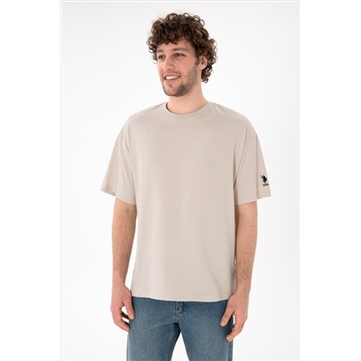Erkek Oversize Fit Bisiklet Yaka Taş Tişört