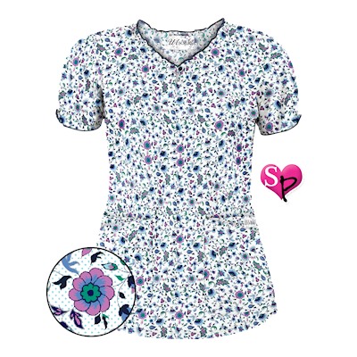 UA Ditzy Bouquet Navy Keyhole Print Scrub Top