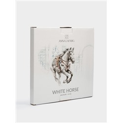 Тарелка закусочная, 21 см, фарфор N, белая, с серебристым кантом, Конь, White horse