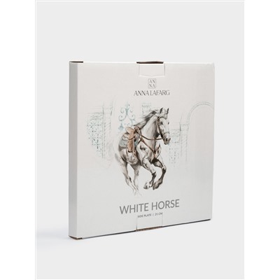 Тарелка закусочная, 21 см, фарфор N, белая, с серебристым кантом, Конь, White horse