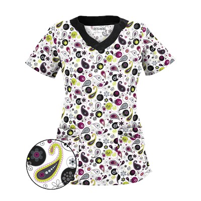 UA Party Paisley White Print Scrub Top