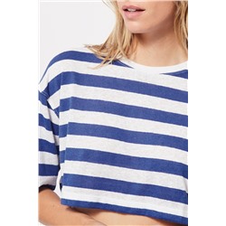 Top crop de lino Azul marino