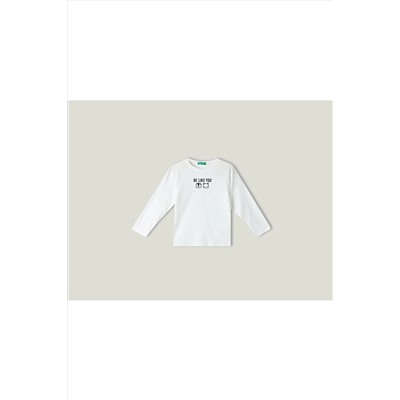 United Colors of BenettonErkek Çocuk Krem Slogan Baskılı T-Shirt