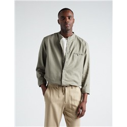 Linen Blend Shirt, Men, Dark Green