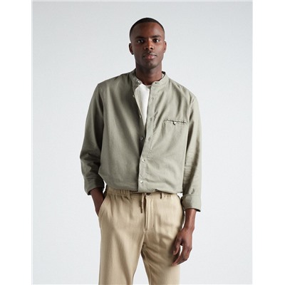 Linen Blend Shirt, Men, Dark Green