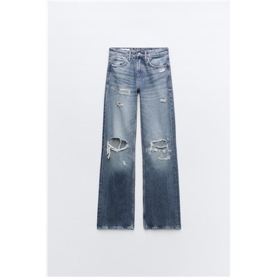 HIGH-RISE RIPPED WIDE-LEG TRF JEANS