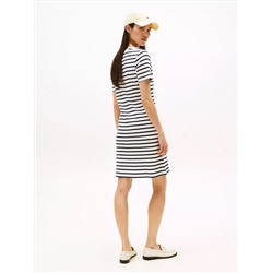 Striped Ribbed V-Neck T-Shirt Dress