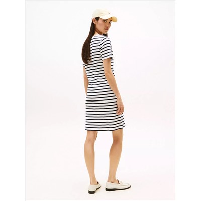 Striped Ribbed V-Neck T-Shirt Dress