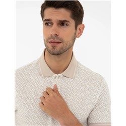 Bej Slim Fit Baskılı Polo Yaka Tişört