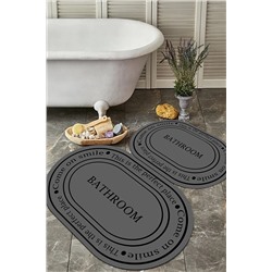 ESTA HALI Bathroom Yazılı Şeritli 2'li Halı Takımı (60x100/40x60)esta - Bny-107 ESTA-BNY107