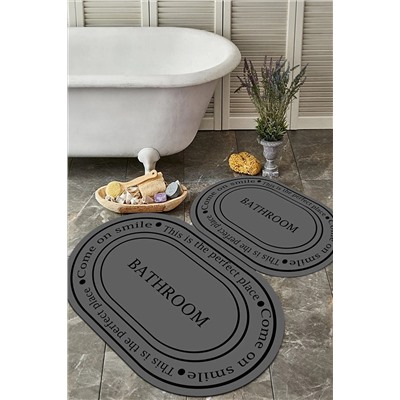 ESTA HALI Bathroom Yazılı Şeritli 2'li Halı Takımı (60x100/40x60)esta - Bny-107 ESTA-BNY107