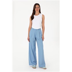Kadın Mavi Loose Fit Kanvas Pantolon