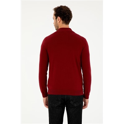 Erkek Bordo Basic Triko Hırka