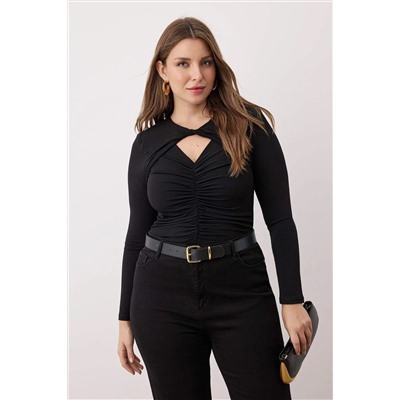 Siyah Alttan Çıtçıtlı Örme Büyük Beden Body TBBAW26CS00004