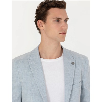 Açık Mavi Ekstra Slim Fit Keten Karışımlı Takım Elbise