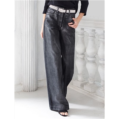 Джинсы трубы из эластичного денима с металлизированным покрытием