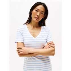 Striped Ribbed V-Neck T-Shirt Dress