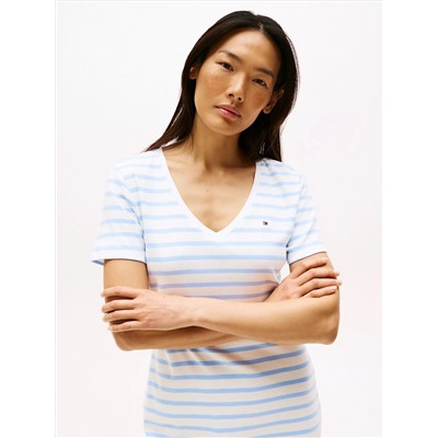 Striped Ribbed V-Neck T-Shirt Dress