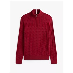 Cable Knit Mockneck Quarter-Zip Sweater