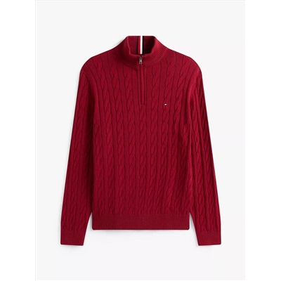 Cable Knit Mockneck Quarter-Zip Sweater
