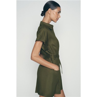 LINEN-BLEND MINI SHIRT DRESS
