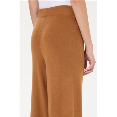 Kadın Camel Melanj Loose Fit Triko Pantolon