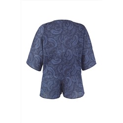 Mavi Şal Desen Bağlama Detaylı Beachwear Büyük Beden Alt-Üst Takım TBBSS25CP00001