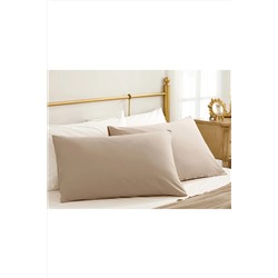 English Home Düz Pamuklu 2'li Yastık Kılıfı 50x70 Cm Kahve Köpüğü 10029840