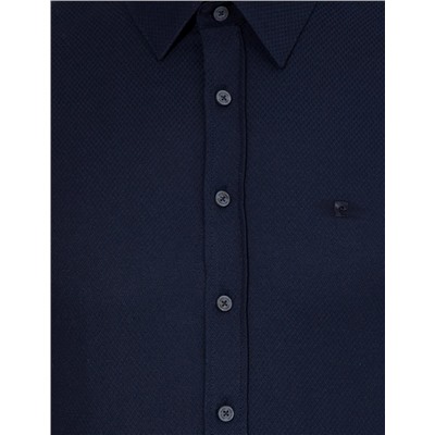 Lacivert Slim Fit Armürlü Uzun Kollu Gömlek