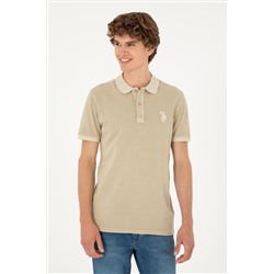 Erkek Slim Fit Polo Yaka Açık Haki Basic Tişört