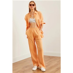Olalook, Kadın Somon Beli Lastikli Cepli Müslin Pantolon PNT-19000279
