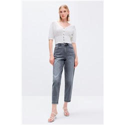 Vaquero mom 7/8 tiro alto Gris