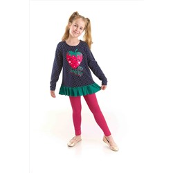 Denokids Şirin Çilek Kız Çocuk Puantiyeli T-shirt Tayt Takım CFF-22S1-071