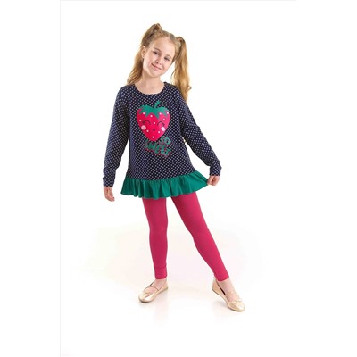 Denokids Şirin Çilek Kız Çocuk Puantiyeli T-shirt Tayt Takım CFF-22S1-071