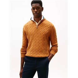 Cable Knit Mockneck Quarter-Zip Sweater