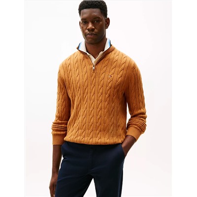 Cable Knit Mockneck Quarter-Zip Sweater