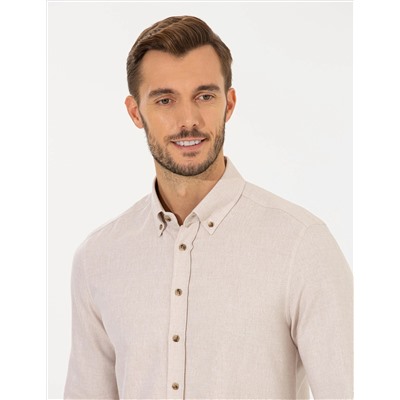Bej Slim Fit Uzun Kollu Gömlek