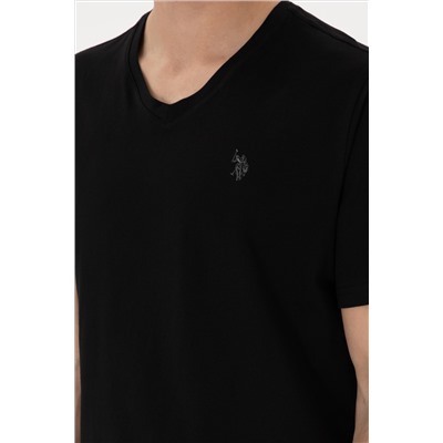 Erkek Regular Fit V Yaka Siyah Basic Tişört