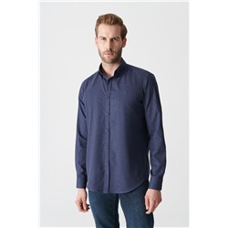 Lacivert Basic Düğmeli Yaka Pamuklu Comfort Fit Rahat Kesim Gömlek