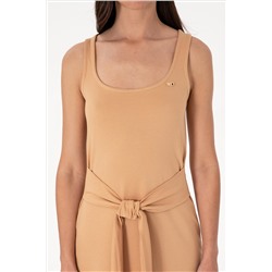 Kadın Camel Kolsuz Bisiklet Yaka Midi Boy Örme Elbise