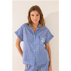 Pijama corto camisero rayas azul Garfield