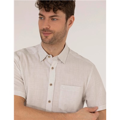 Bej Regular Fit Kısa Kollu Gömlek