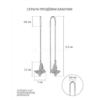 Браслет из серебра с фианитами родированный - Бабочка Ц-20931-Р