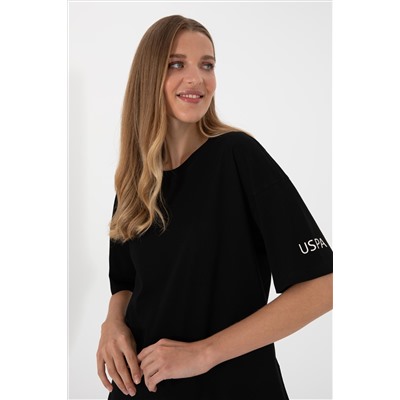 Kadın Siyah Oversize Bisiklet Yaka Tişört