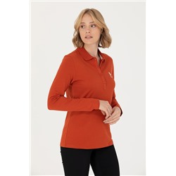 Kadın Kiremit Basic Polo Yaka Sweatshirt