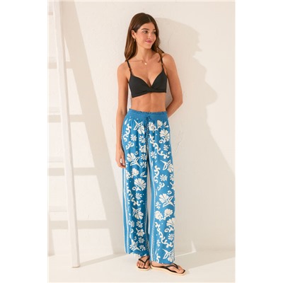 Pantalón largo viscosa estampado sello
