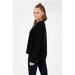 Kadın Siyah Bisiklet Yaka Basic Sweatshirt