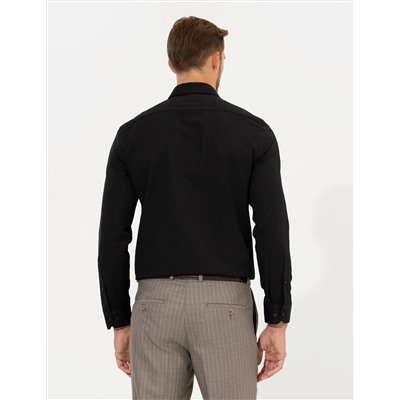 Siyah Slim Fit Armürlü Gömlek