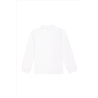 Erkek Çocuk Beyaz Basic Polo Yaka Sweatshirt