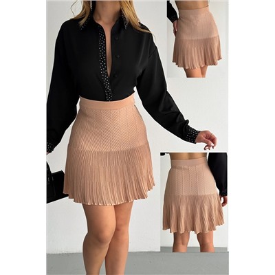 FEMELLE Kadın Pudra Yeni Sezon Rayon Triko Kısa Etek rtk89